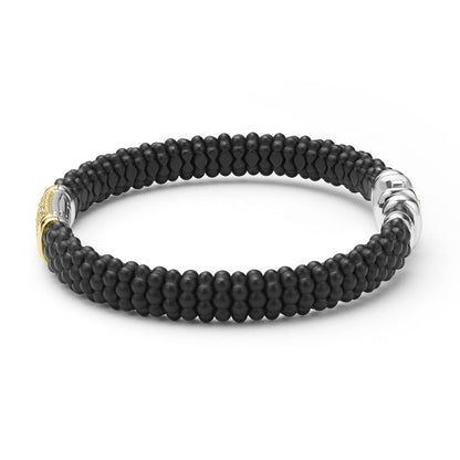 Mens Two-Tone Matte Black Ceramic And Diamond Rope Bracelet