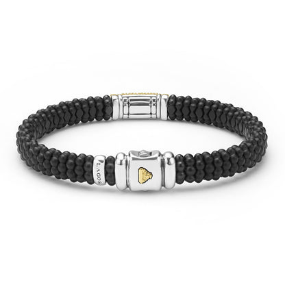 Mens Two-Tone Matte Black Ceramic And Diamond Rope Bracelet
