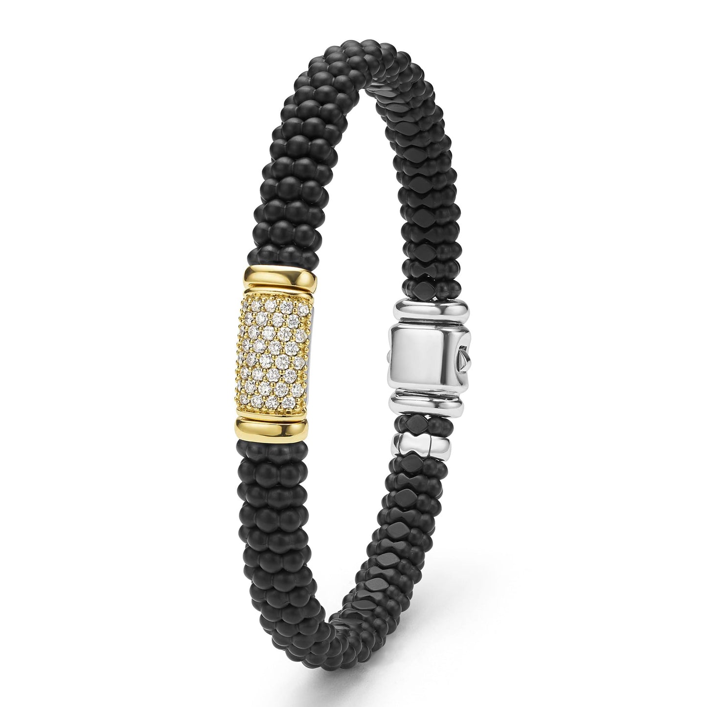 Mens Two-Tone Matte Black Ceramic And Diamond Rope Bracelet