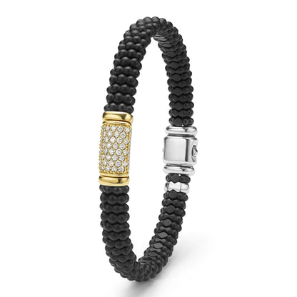 Mens Two-Tone Matte Black Ceramic And Diamond Rope Bracelet