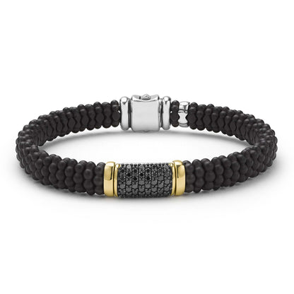 Two-Tone Matte Ceramic Black Caviar Black Diamond Rope Bracelet