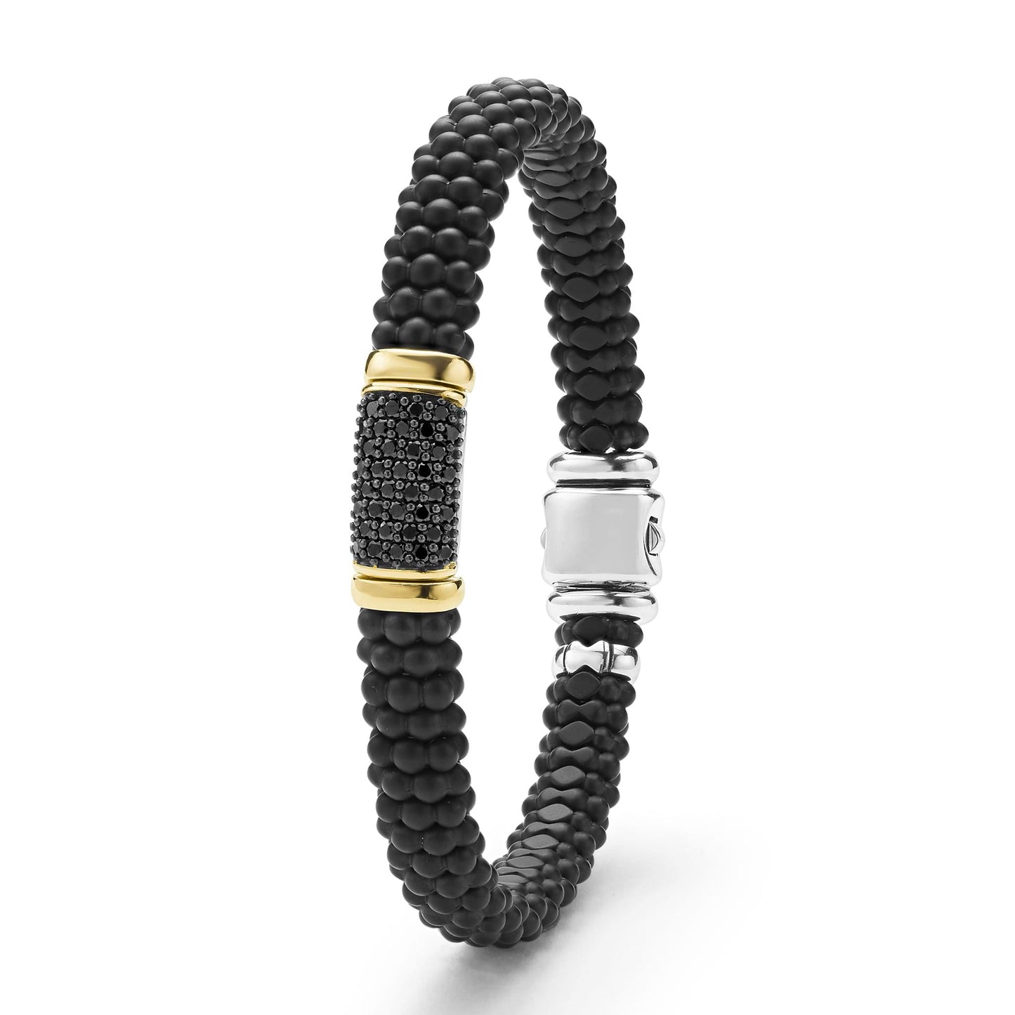 Two-Tone Matte Ceramic Black Caviar Black Diamond Rope Bracelet