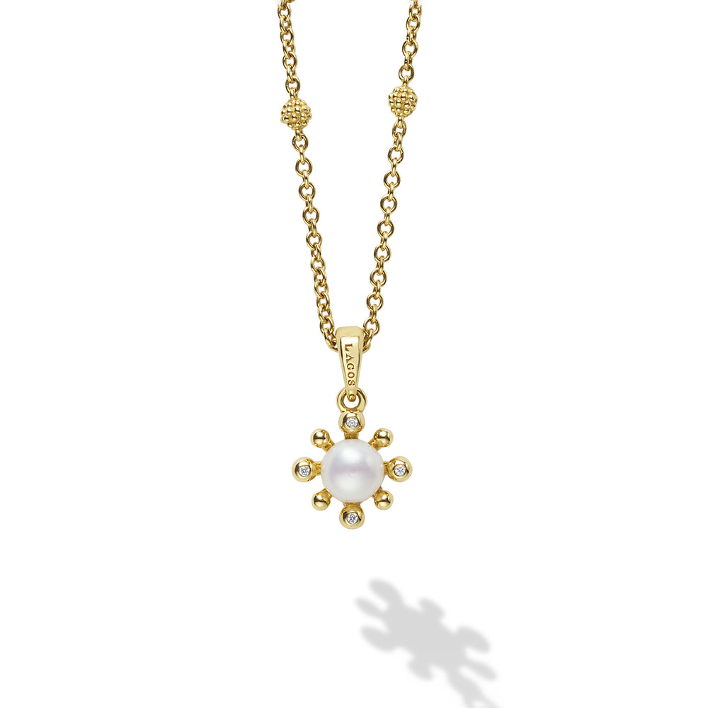 18K Gold Diamond and Pearl Fleur Necklace