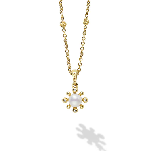18K Gold Diamond and Pearl Fleur Necklace