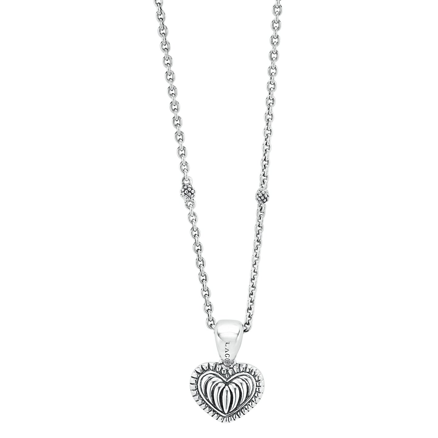 Beloved Fluted And Caviar Beaded Small Heart Pendant Necklace Adjustable 16-