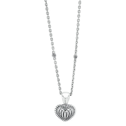Beloved Fluted And Caviar Beaded Small Heart Pendant Necklace Adjustable 16-