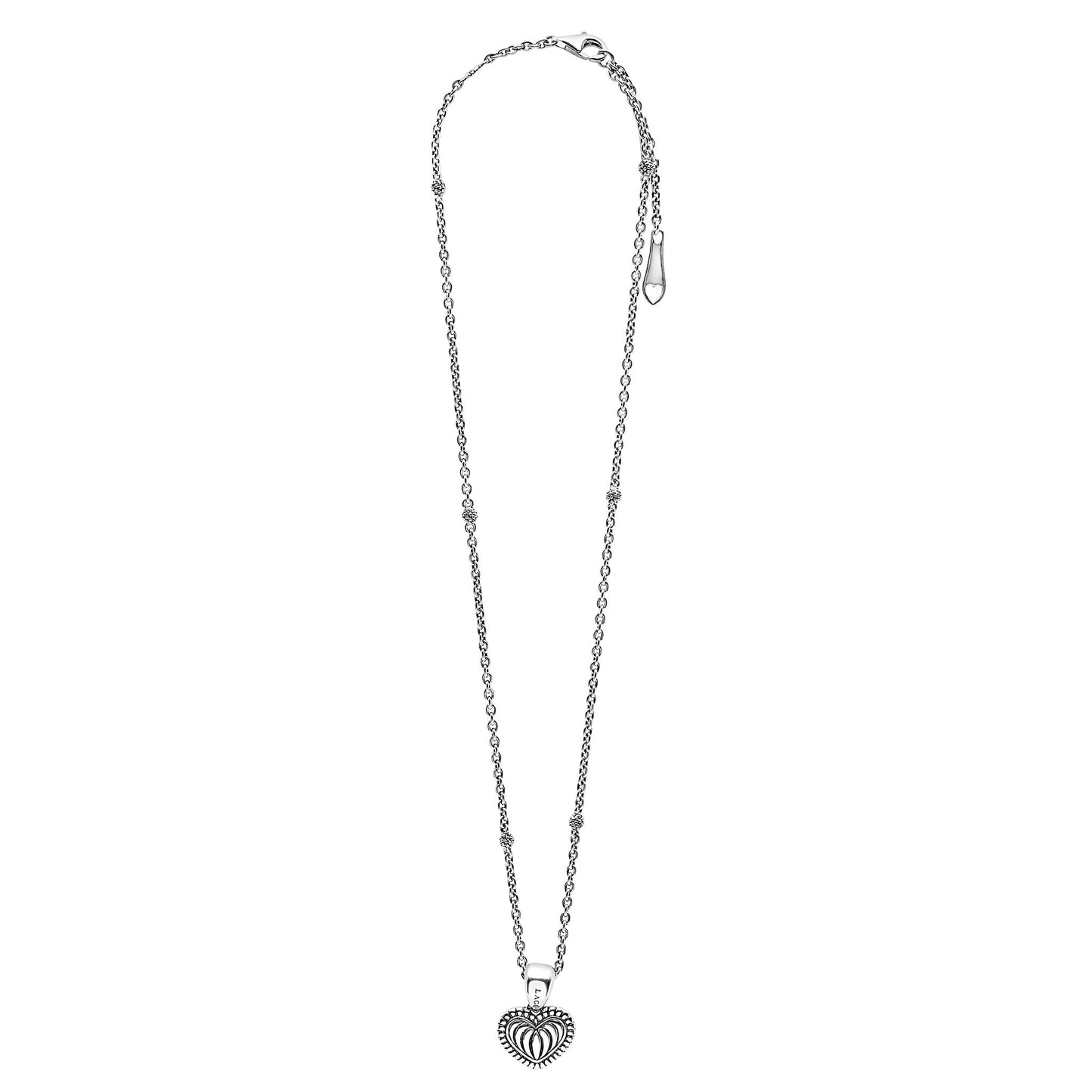 Beloved Fluted And Caviar Beaded Small Heart Pendant Necklace Adjustable 16-