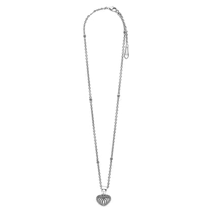 Beloved Fluted And Caviar Beaded Small Heart Pendant Necklace Adjustable 16-