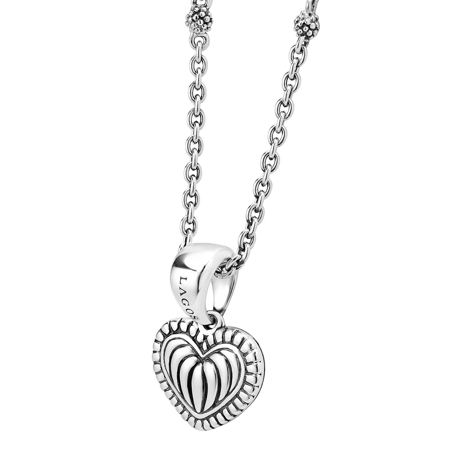 Beloved Fluted And Caviar Beaded Small Heart Pendant Necklace Adjustable 16-