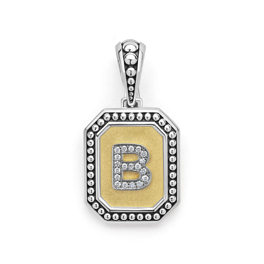 18K Gold and Sterling Diamond Initials "B" Pendant