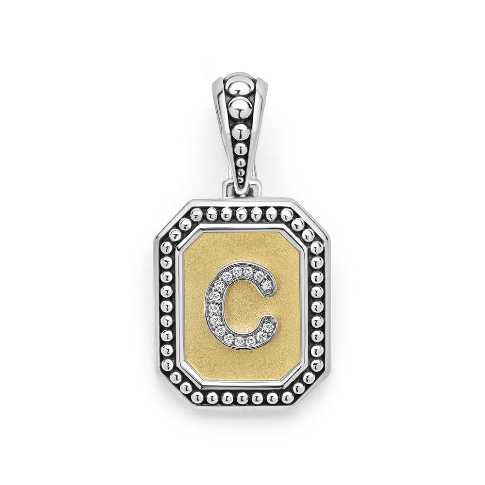 18K Gold and Sterling Diamond Initials "C" Pendant