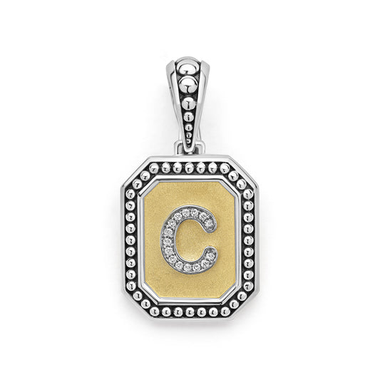 18K Gold and Sterling Diamond Initials "C" Pendant