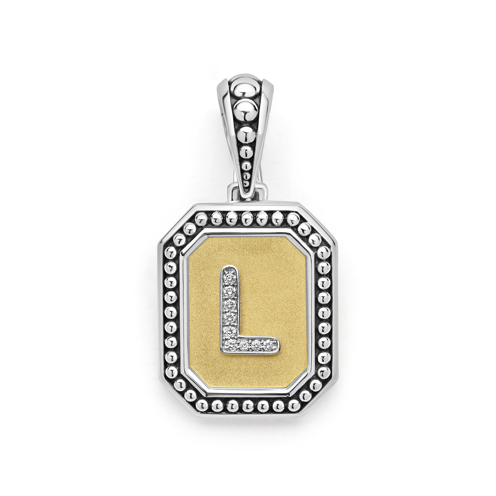 18K Gold and Sterling Diamond Initials "L" Pendant