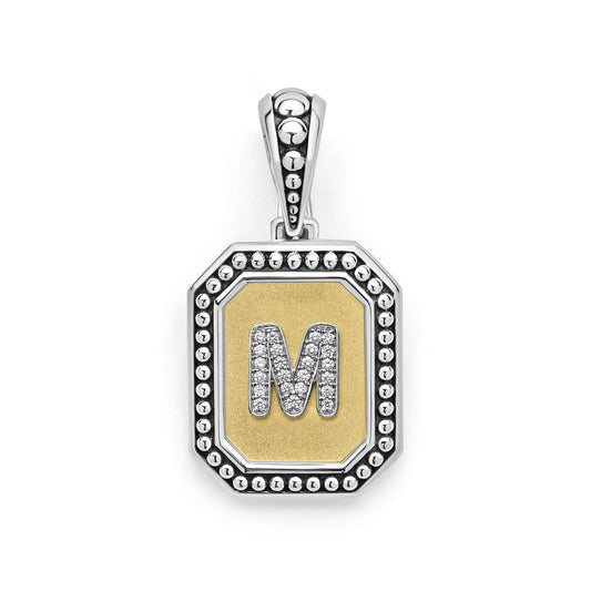 18K Gold and Sterling Diamond Initials "M" Pendant