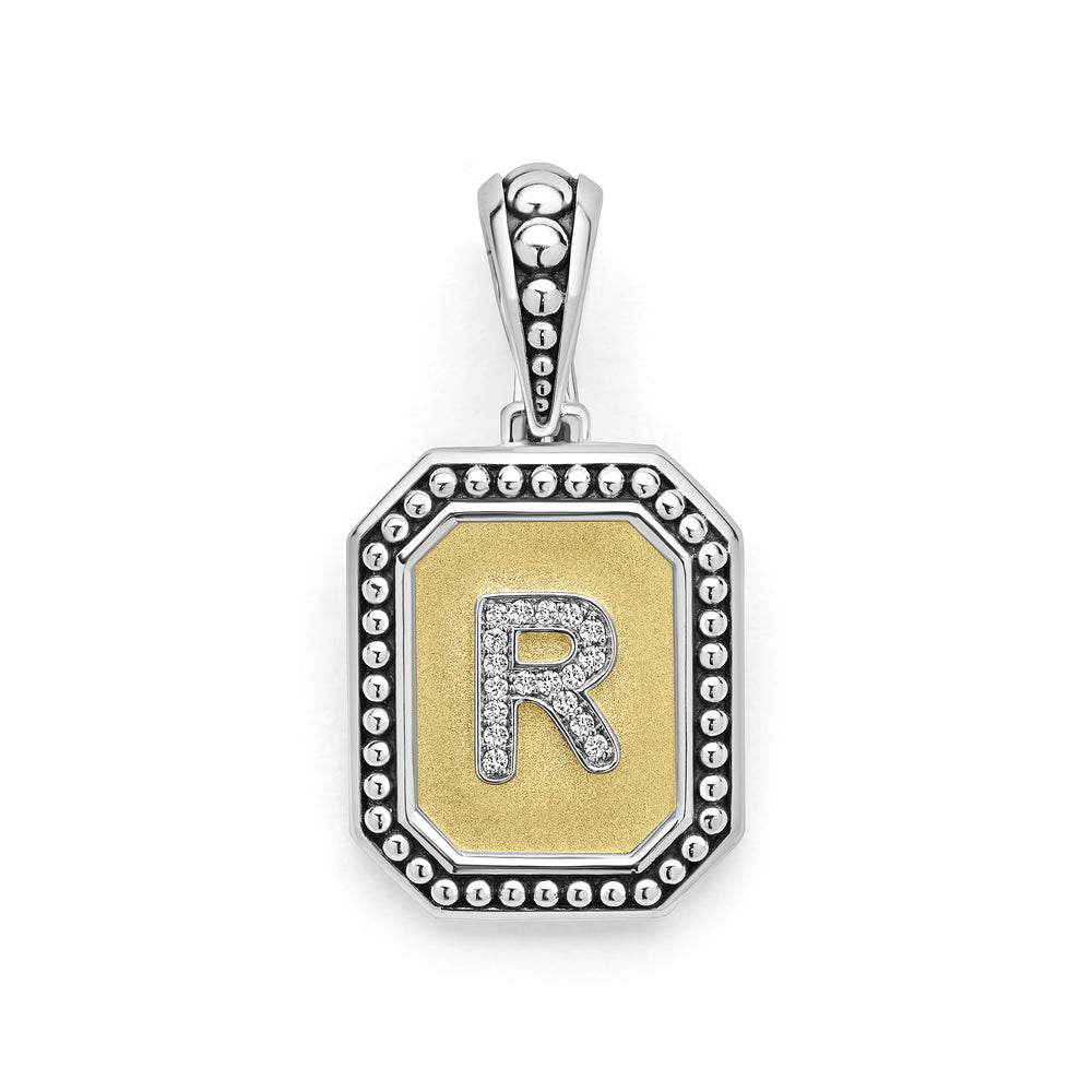 18K Gold and Sterling Diamond Initials "R" Pendant