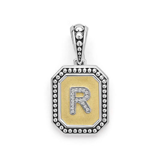 18K Gold and Sterling Diamond Initials "R" Pendant