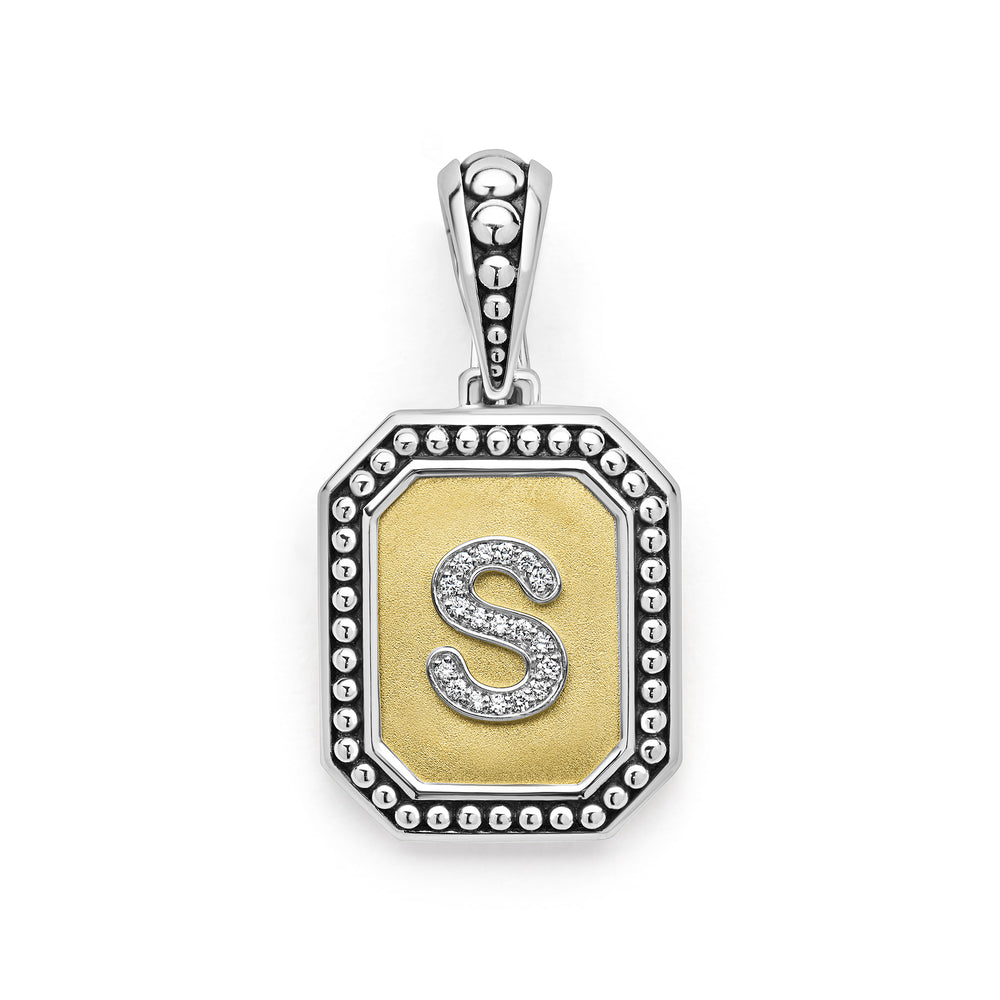18K Gold and Sterling Diamond Initials "S" Pendant