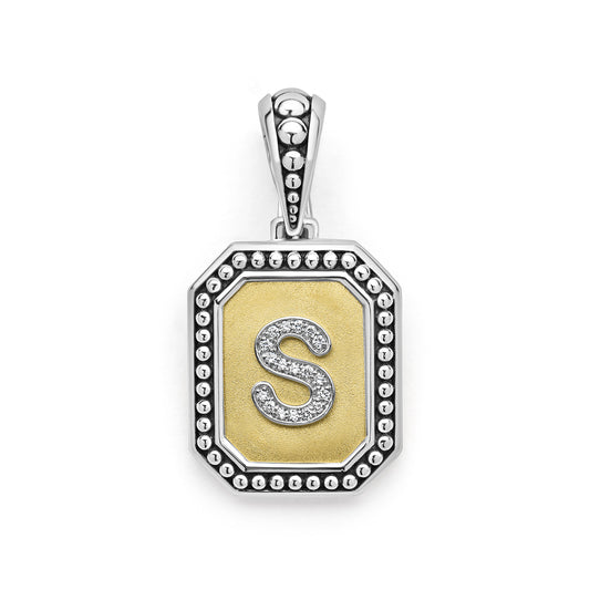 18K Gold and Sterling Diamond Initials "S" Pendant