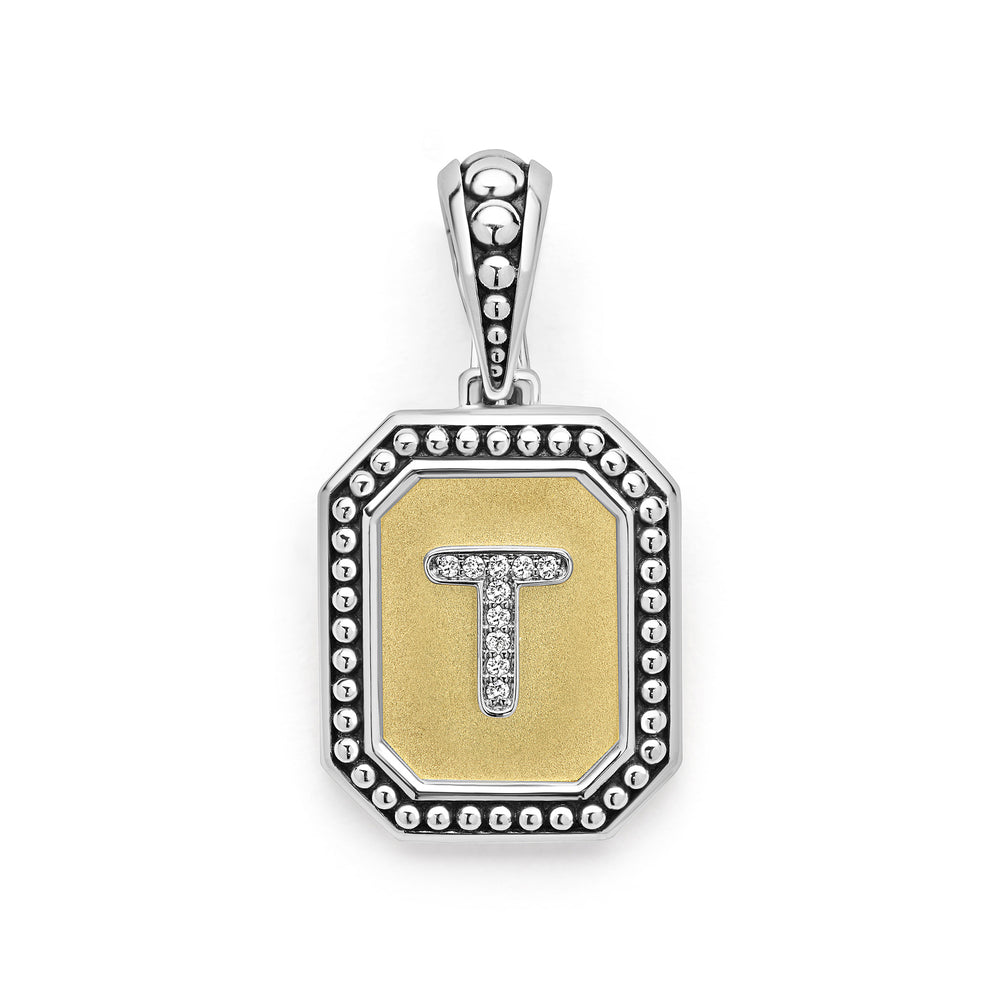 18K Gold and Sterling Diamond Initials "T" Pendant