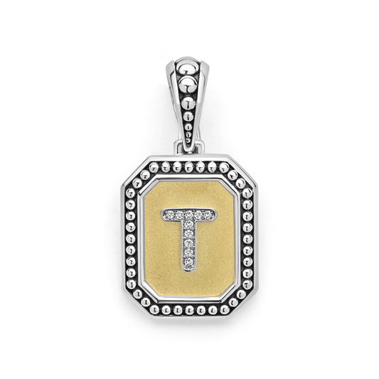 18K Gold and Sterling Diamond Initials "T" Pendant