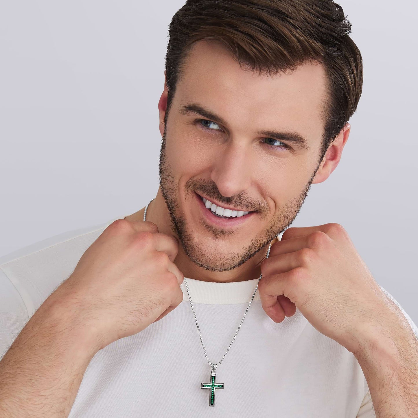Mens Emerald Cross Amulet