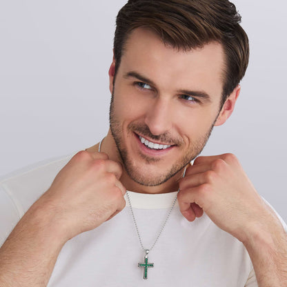 Mens Emerald Cross Amulet