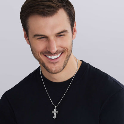 Mens Caviar Beaded Cross Amulet