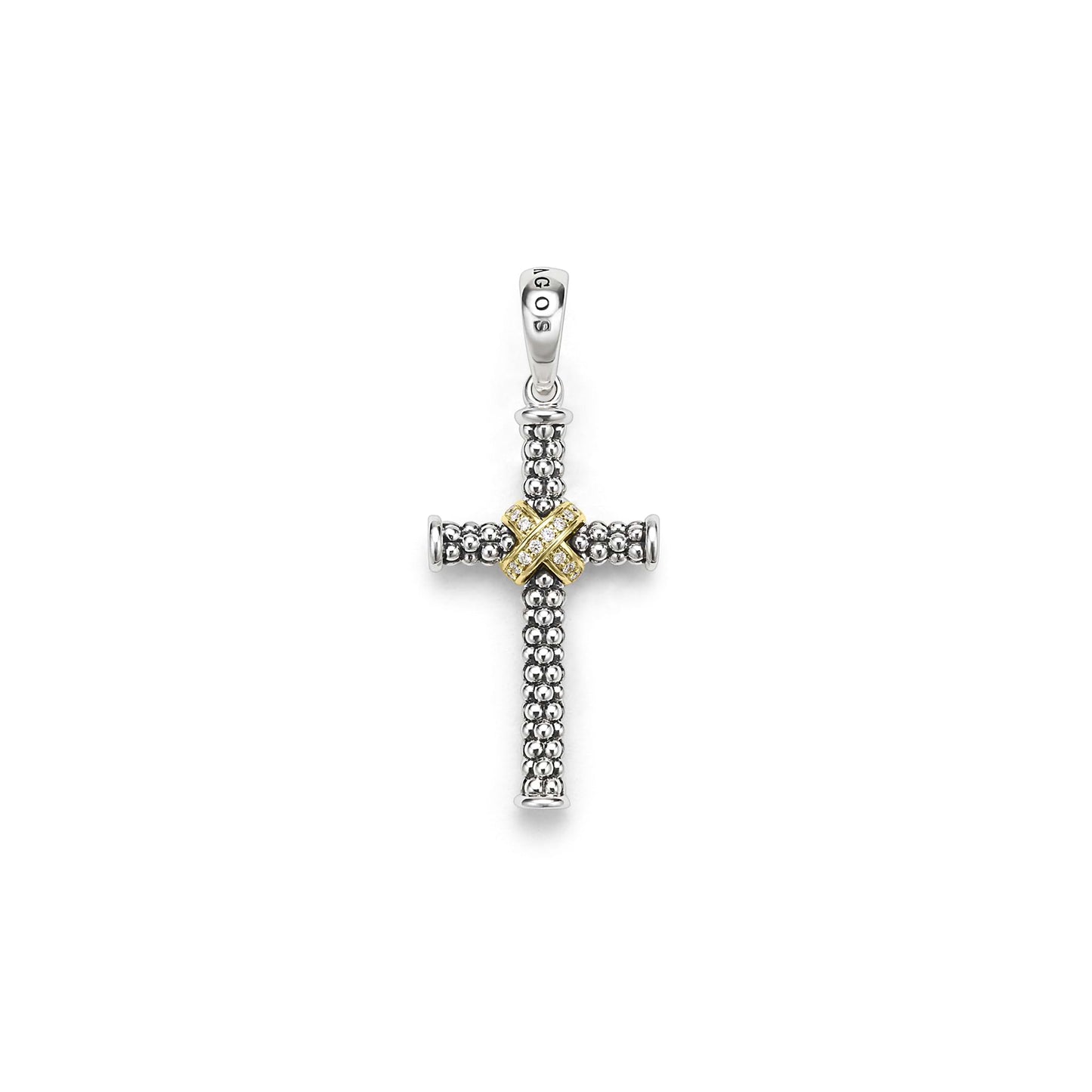 Mens Two-Tone Beaded Caviar Cross Amulet With Diamonds
