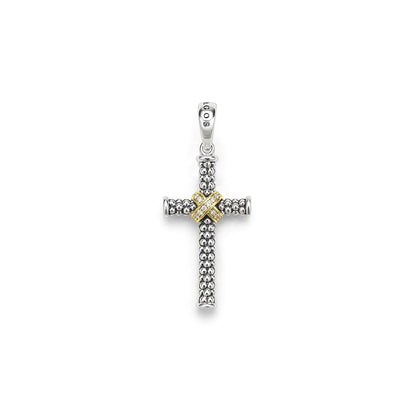 Mens Two-Tone Beaded Caviar Cross Amulet With Diamonds
