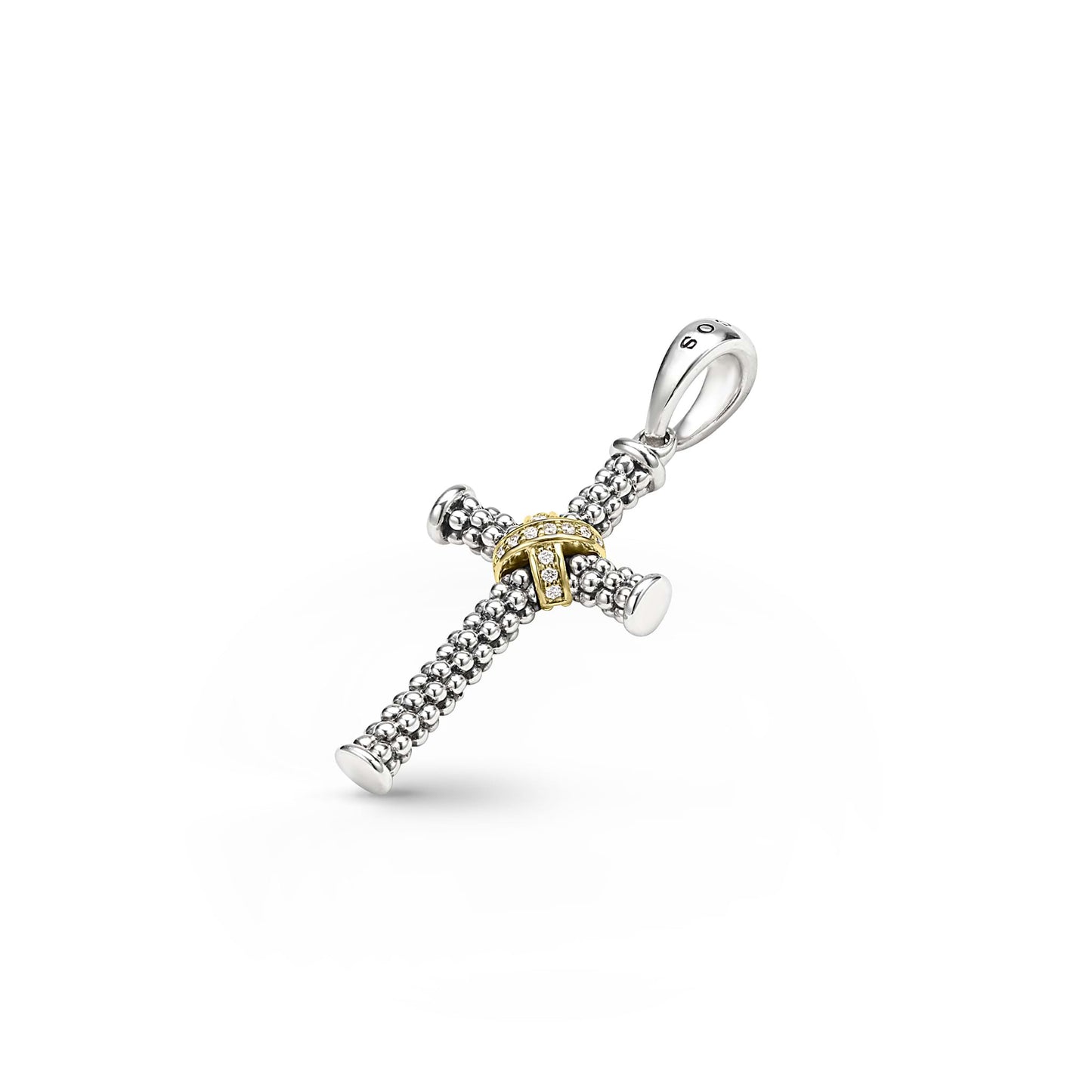 Mens Two-Tone Beaded Caviar Cross Amulet With Diamonds