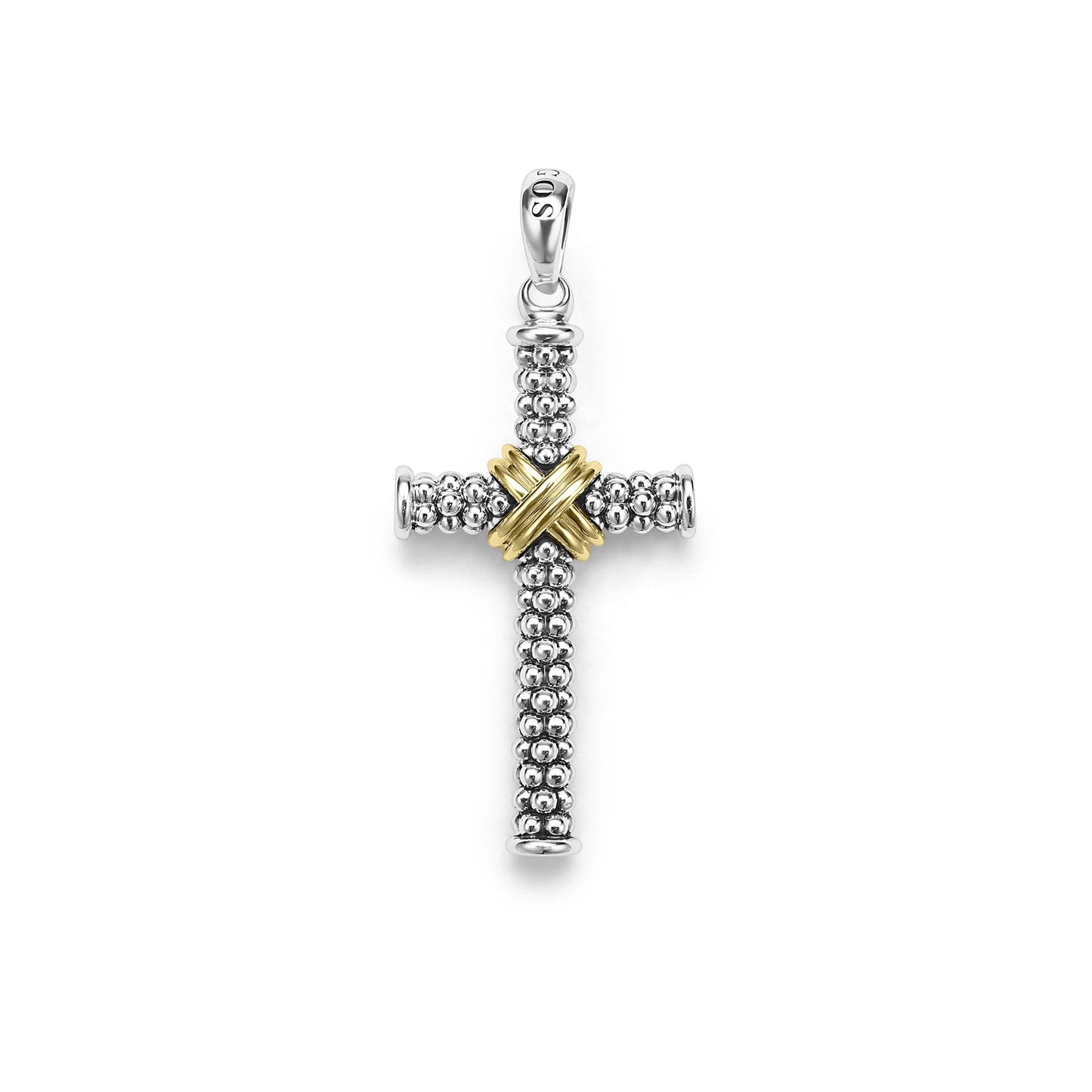 Mens Two-Tone Caviar Beaded Cross Amulet