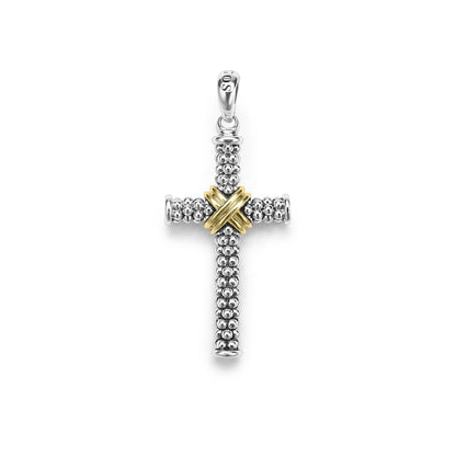 Mens Two-Tone Caviar Beaded Cross Amulet