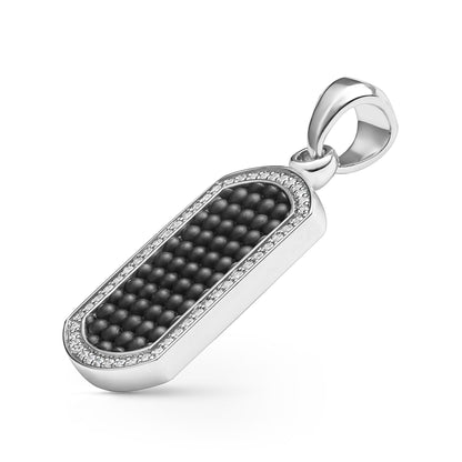 Mens Matte Black Ceramic Beaded Id Tag Amulet With Diamonds