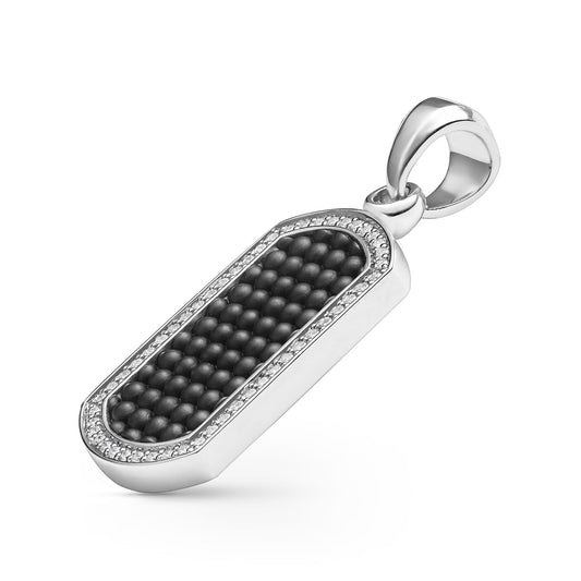 Mens Matte Black Ceramic Beaded Id Tag Amulet With Diamonds