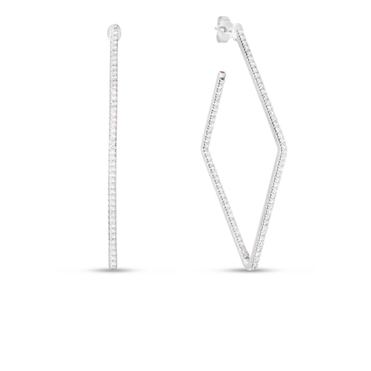 18K White Gold Perfect Diamond Square Large Hoop Earrings