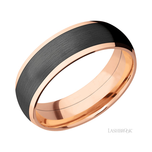 Lashbrook Domed/14K Rose Gold Band with Centered inlay of Zirconium