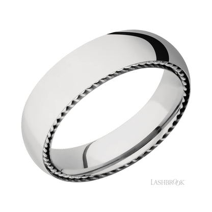 Lashbrook Domed/14K White Gold Band with inlays of 14K White Gold