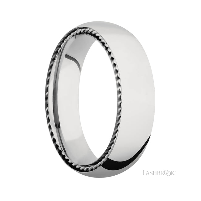 Lashbrook Domed/14K White Gold Band with inlays of 14K White Gold