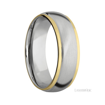 Lashbrook Domed Stepped Down Edges/14K White Gold Band with two inlays of 14K Yellow Gold