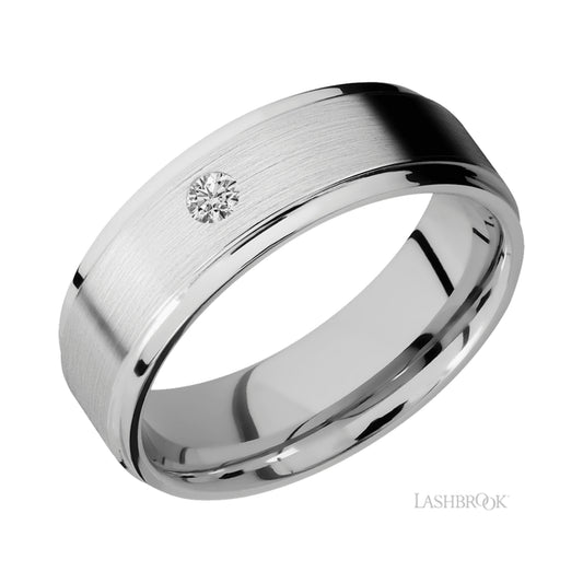Lashbrook Flat Grooved Edges/14K White Gold Band with an arrangement of 1, 1 carat Round Diamond stones in a Flush setting