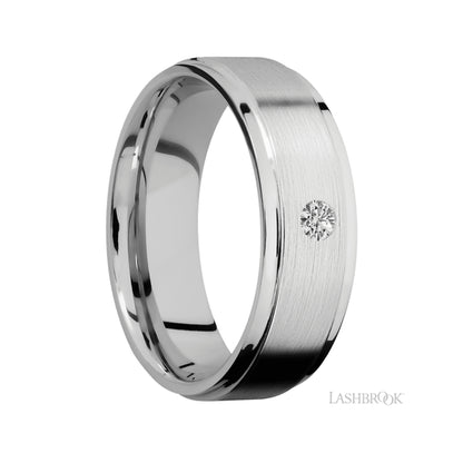 Lashbrook Flat Grooved Edges/14K White Gold Band with an arrangement of 1, 1 carat Round Diamond stones in a Flush setting