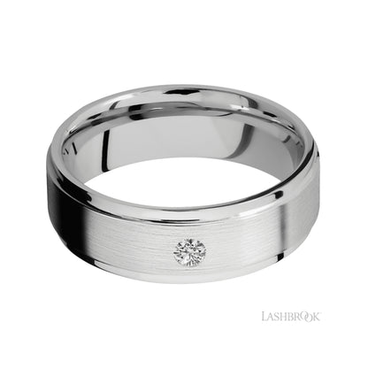 Lashbrook Flat Grooved Edges/14K White Gold Band with an arrangement of 1, 1 carat Round Diamond stones in a Flush setting