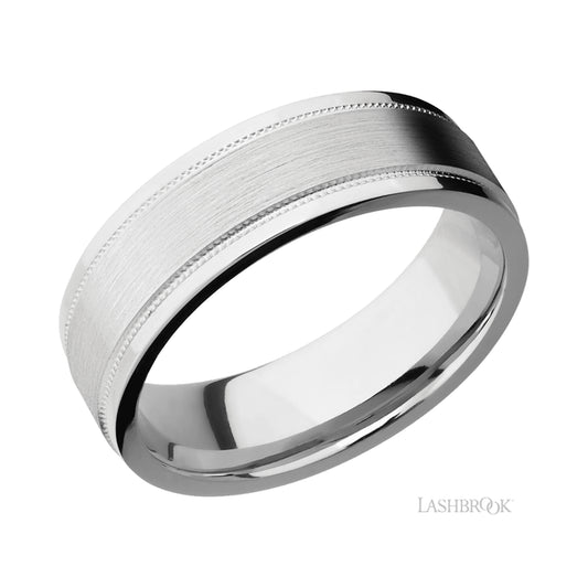 Lashbrook Flat Stepped Edges Milgrain 14K White Gold Band