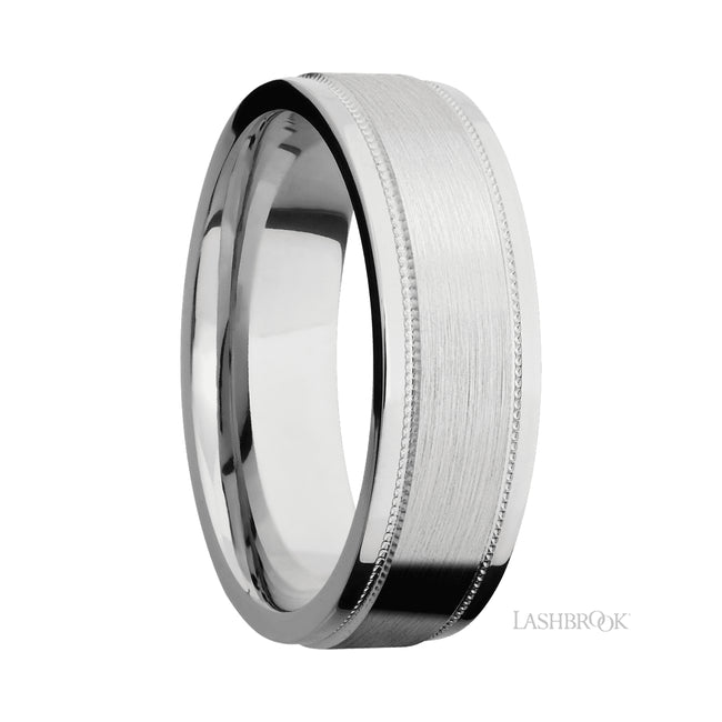 Lashbrook Flat Stepped Edges Milgrain 14K White Gold Band