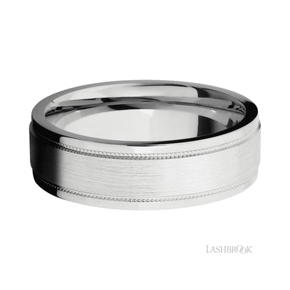 Lashbrook Flat Stepped Edges Milgrain 14K White Gold Band