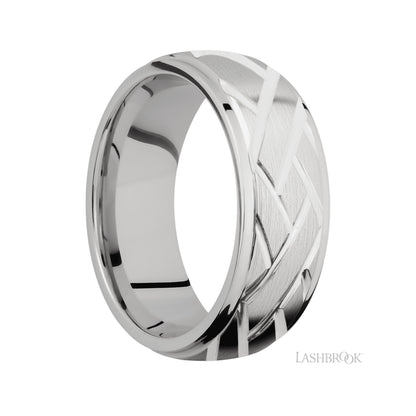 Lashbrook Domed Stepped Down Edges/14K White Gold Band with a machined Lattice pattern
