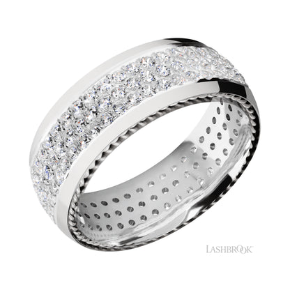 Lashbrook Domed/14K White Gold Band with two inlays of 14K White Gold and Diamond