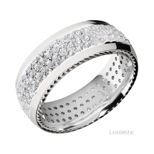 Lashbrook Domed/14K White Gold Band with two inlays of 14K White Gold and Diamond