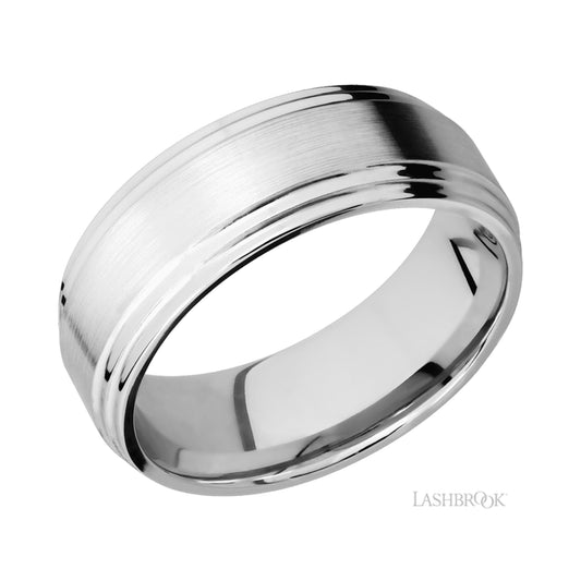 Lashbrook Flat Double Stepped Edges 14K White Gold Band