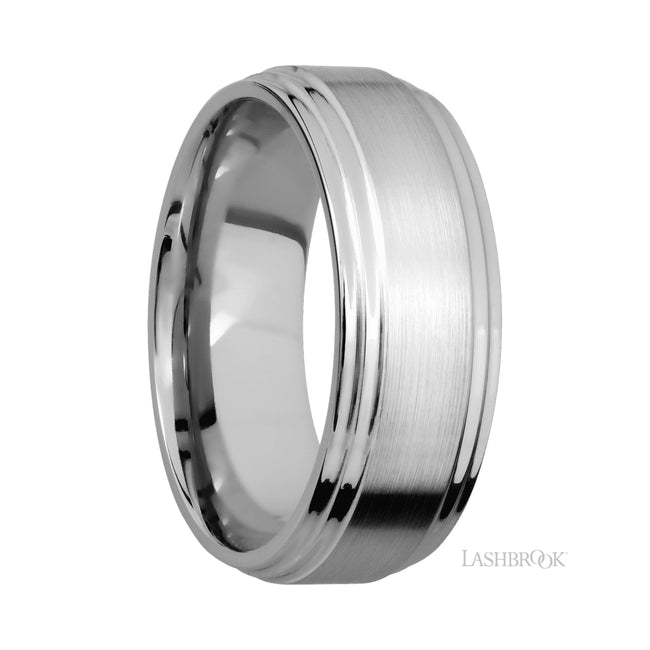 Lashbrook Flat Double Stepped Edges 14K White Gold Band
